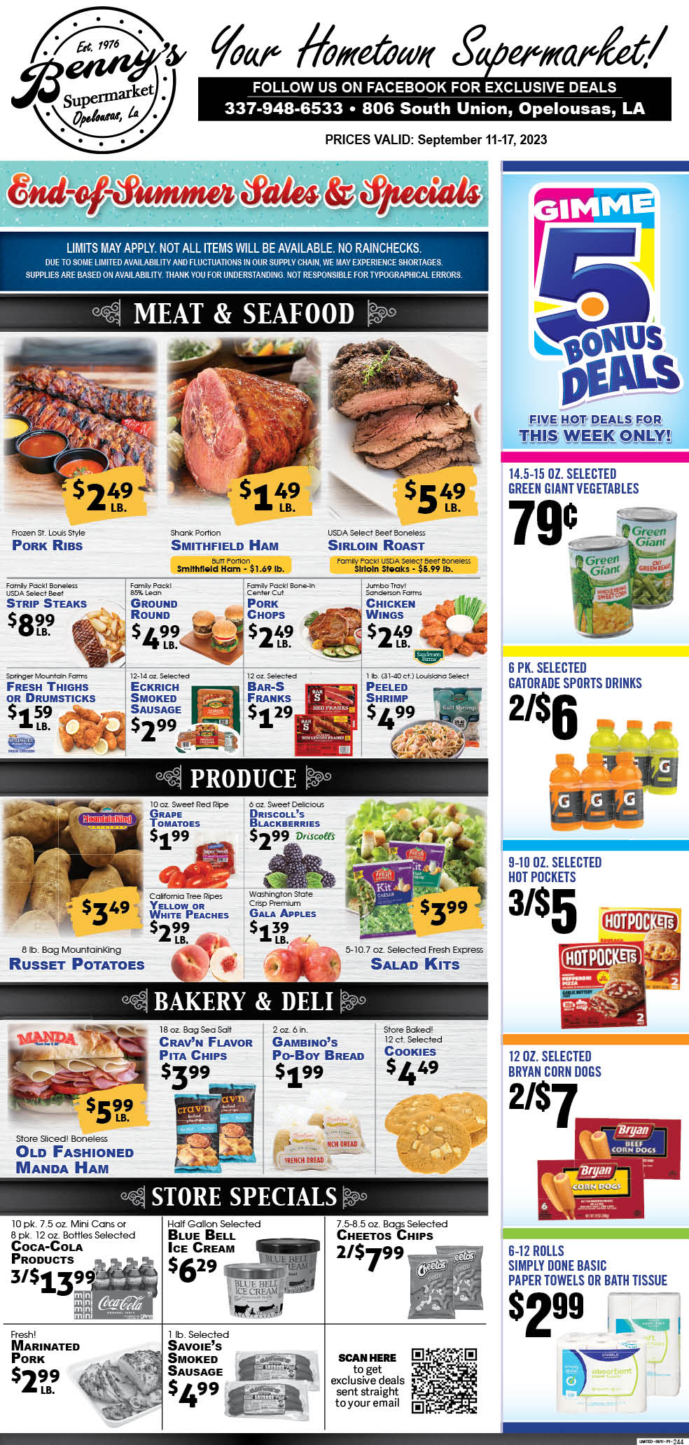 Benny’s Specials – 9-11-23 | Benny's Grocery